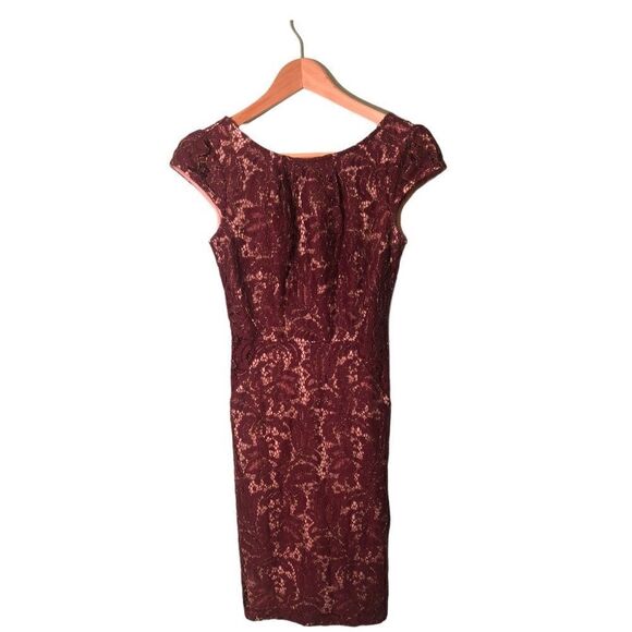 AKIRA Dresses & Skirts - Akira Maroon and Gold Lace Dress S